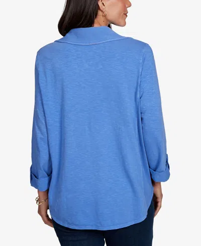 Ruby Rd. Petite Rib Trim Button-front Knit Top In Pink