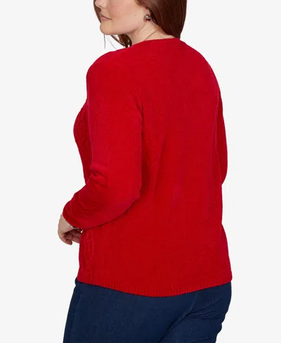 Alfred Dunner Petite Classic Cable Pullover Chenille Sweater In Red