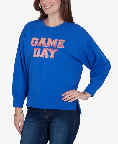 Ruby Rd. Petite Game Day Graphic Terry Sweatshirt In Blue