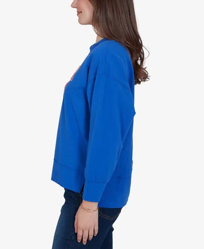 Ruby Rd. Petite Game Day Graphic Terry Sweatshirt In Blue