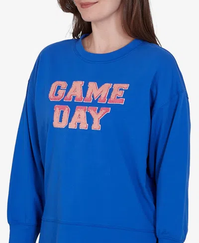 Ruby Rd. Petite Game Day Graphic Terry Sweatshirt In Blue
