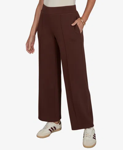 Ruby Rd. Petite Pull-on Wide-leg Knit Pants In Brown