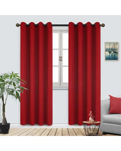 Superior Solid Insulated Thermal Blackout Grommet Curtain Panel Set In Red