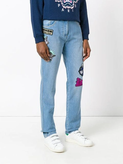 Shop Kenzo Badge Appliquéd Boyfriend Jeans - Blue