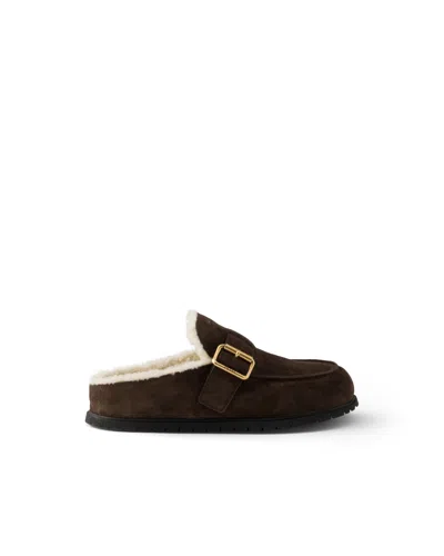 Prada Suede Mules In Dark Brown