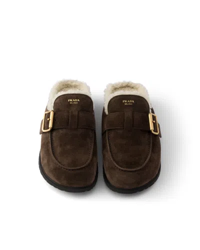 Prada Suede Mules In Dark Brown