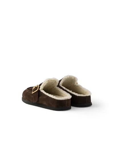 Prada Suede Mules In Dark Brown