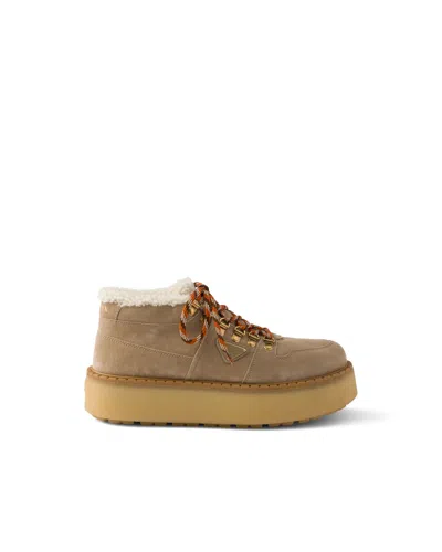 Prada Shearling-lined Suede Booties In Brown
