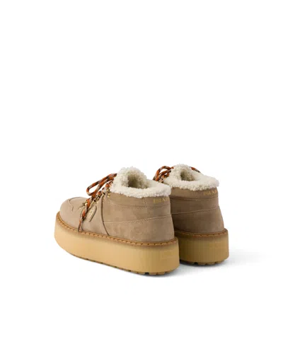 Prada Shearling-lined Suede Booties In Brown