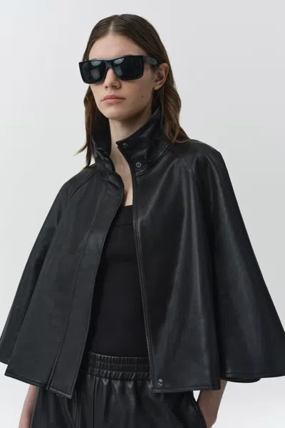 Simkhai Orvik Leather Cape Jacket In Black