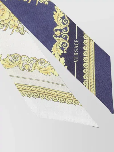 Versace Silk Bandeau Barocco Floral Print Accessory In Blue