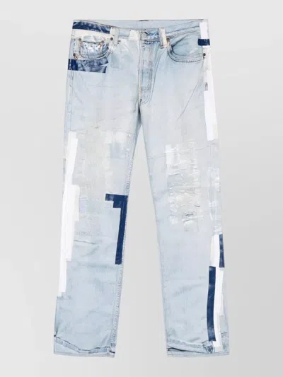 Acne Studios Denim Straight Jeans Distressed Patchwork Five Pocket In Multi