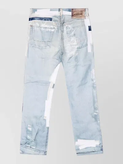 Acne Studios Denim Straight Jeans Distressed Patchwork Five Pocket In Multi