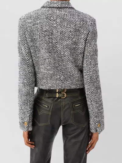 Versace Wool Boucle Jacket Contrast Buttons Cropped In Gray