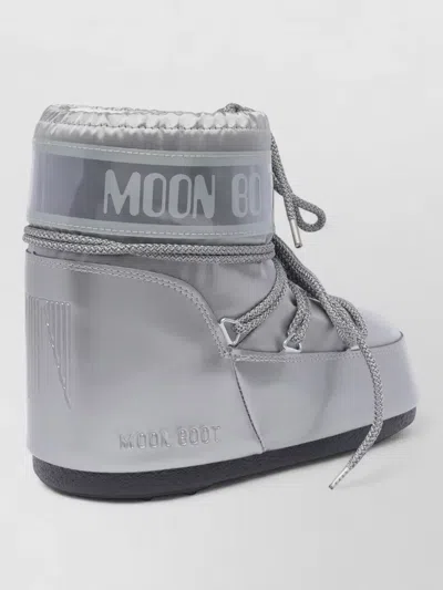 Moon Boot Icon Low Glance Flat Sole Boots Nylon In Silver