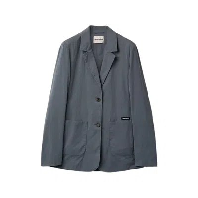Miu Miu Washed Stretch Poplin Jacket In Gray