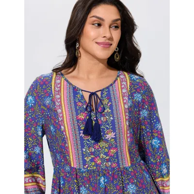 Bloomchic Boho Floral Print Tassel Tie Blouse In Multi