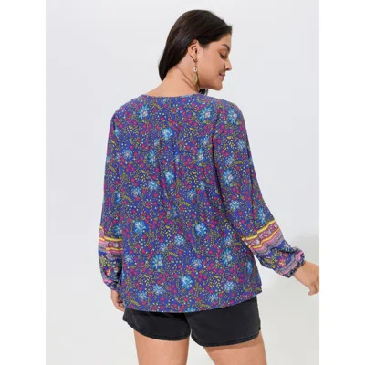 Bloomchic Boho Floral Print Tassel Tie Blouse In Multi