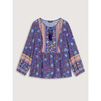 Bloomchic Boho Floral Print Tassel Tie Blouse In Multi
