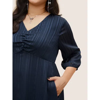 Bloomchic Textured Chiffon Mesh Patchwork Ruched Dress In Blue