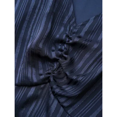 Bloomchic Textured Chiffon Mesh Patchwork Ruched Dress In Blue