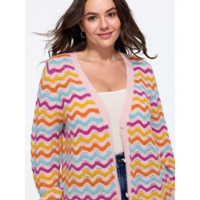 Bloomchic Textured Wavy Stripe Button Down Cardigan In Multi