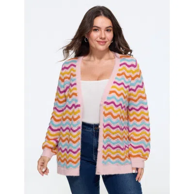 Bloomchic Textured Wavy Stripe Button Down Cardigan In Multi