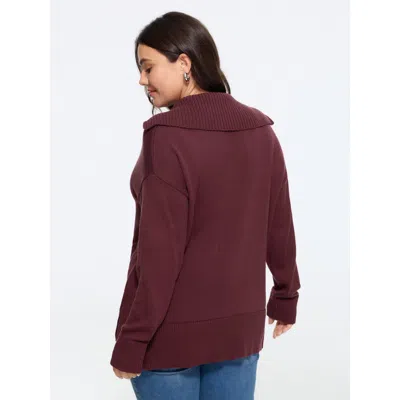 Bloomchic Shawl Collar Side Slit Pockets Pullover In Burgundy