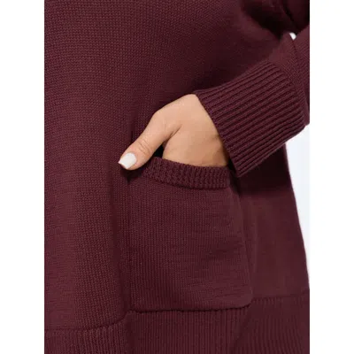 Bloomchic Shawl Collar Side Slit Pockets Pullover In Burgundy