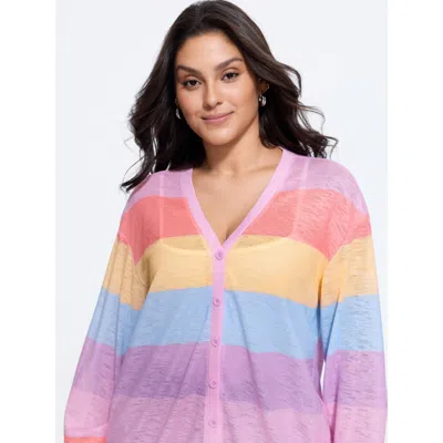 Bloomchic Breathable Stripe Button Down Placket Kimono In Multicolor