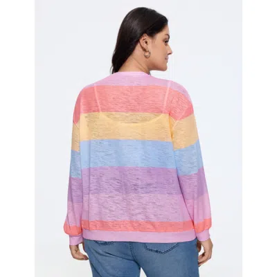 Bloomchic Breathable Stripe Button Down Placket Kimono In Multicolor