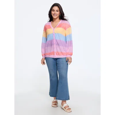 Bloomchic Breathable Stripe Button Down Placket Kimono In Multicolor