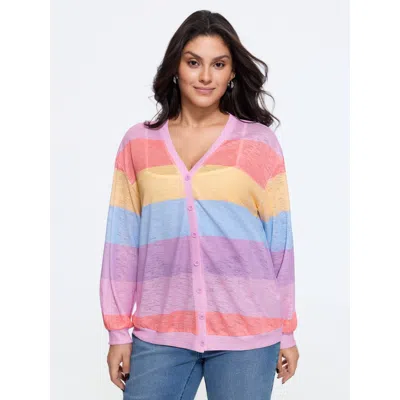Bloomchic Breathable Stripe Button Down Placket Kimono In Multicolor