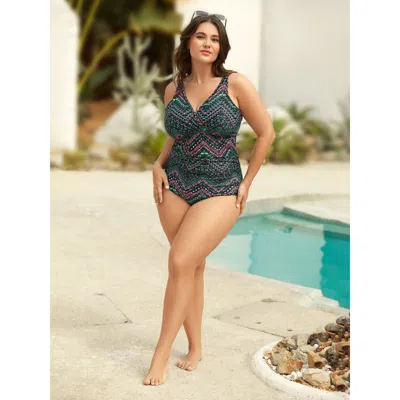 Bloomchic Boho Print Webbed Ruched One-piece Swimsuit In Multi