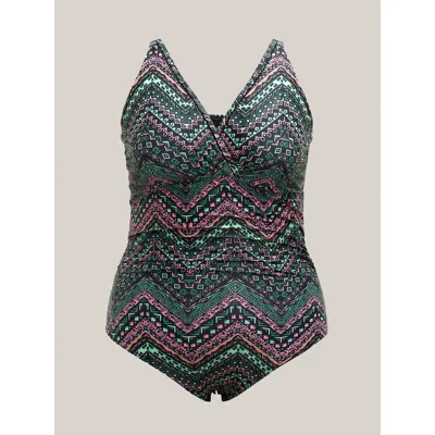 Bloomchic Boho Print Webbed Ruched One-piece Swimsuit In Multi