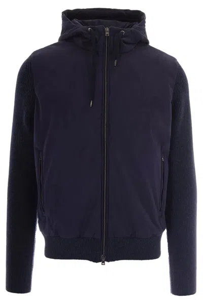 Herno Double-fabric Wool Hooded Jacket In Blue