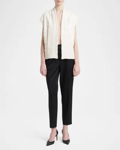 Kiton Sequined Tweed Open Jacket In White