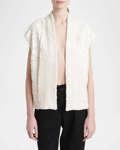 Kiton Sequined Tweed Open Jacket In White