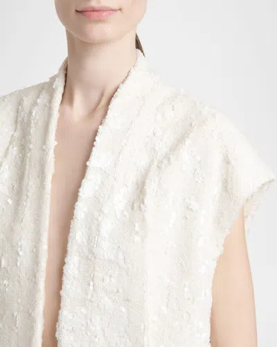 Kiton Sequined Tweed Open Jacket In White
