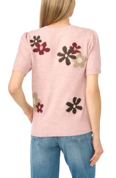 Cece Groovy Flower Short Sleeve Pullover Sweater In Pink