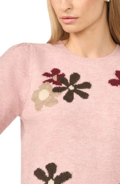 Cece Groovy Flower Short Sleeve Pullover Sweater In Pink