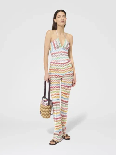 Missoni Flared Pants In Lamé Viscose With Micro Zigzag Pattern In Multi