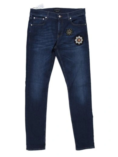 Shop Alexander Mcqueen Ble Cotton Jeans With Patches In Blue