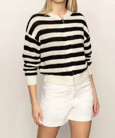 Sanctuary Open Knit Bomber Jacket In Black Chalk Stripe In Neutral