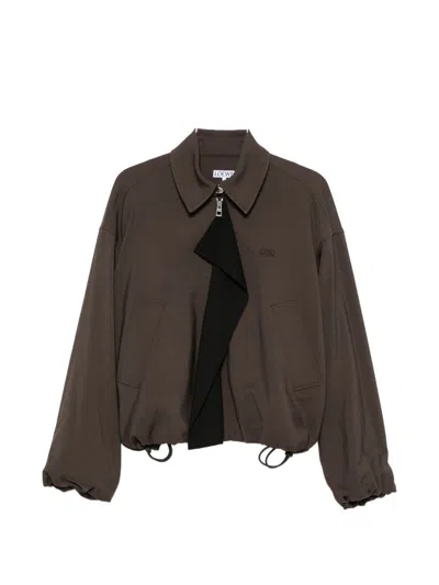 Loewe Viscose Blend Jacket Contrast Panel Pockets In Brown