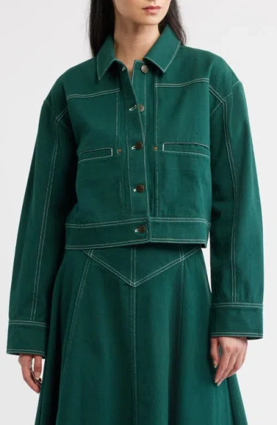 Cleobella Clarke Ruffle Cape Cotton Twill Jacket In Green