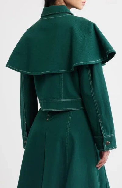 Cleobella Clarke Ruffle Cape Cotton Twill Jacket In Green