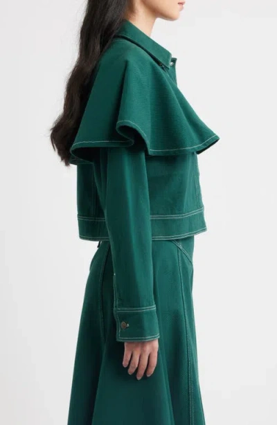 Cleobella Clarke Ruffle Cape Cotton Twill Jacket In Green