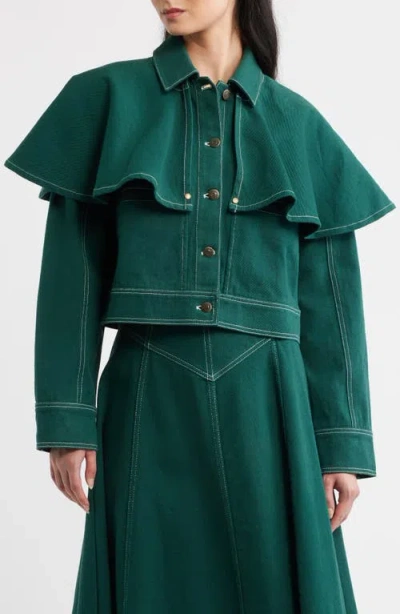 Cleobella Clarke Ruffle Cape Cotton Twill Jacket In Green