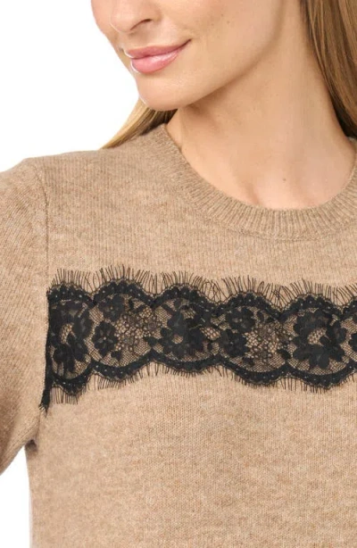 Cece Lace Stripe Short Sleeve Sweater In Multi